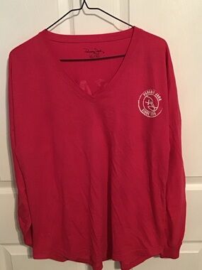 Panama Jack V-Neck Long Sleeve Tee in Bright Pink